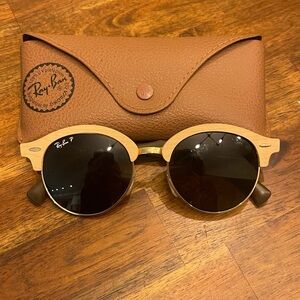 Ray-Ban Tan and Gold Round Sunglasses